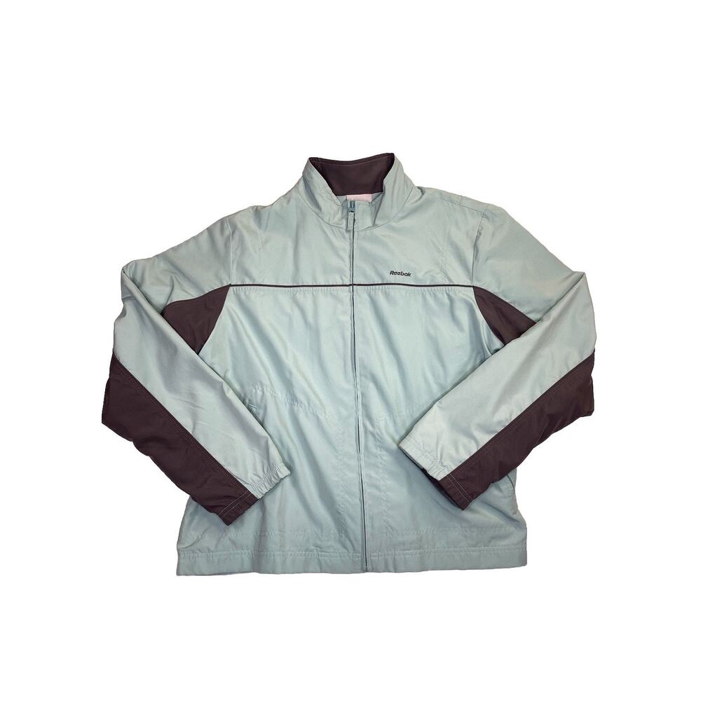 Vintage Y2k 2000s Reebok Blue Gray Women’s XLFull Zip Windbreaker Lined Jacket